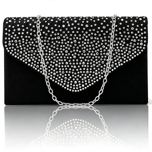HATFRYF Women Diamante Envelope Clutch Bag, Evening Handbag Purse Wedding, Shiny Sequins Evening Bags with Detachable Chain for Wedding, Party, Prom