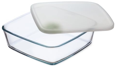 SIMAX Quadratische Glasschale mit Aufbewahrungsdeckel – Fassungsvermögen 1,7 L – Maße 21 x 21 x 6,5 cm – Hochwertiges Borosilikatglas – 7466/L