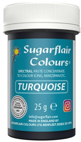 Sugarflair Spectral Turquoise Lebensmittelfarbe Paste, hochkonzentrierte Lebensmittelfarbe für Buttercreme, Zuckerpaste, Royal Icing, Kuchenmischungen und mehr! Lebensmittelfarbstoff - 25g