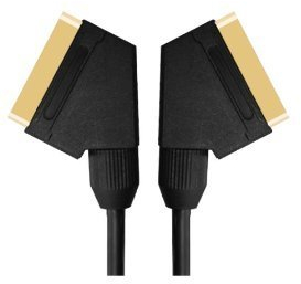 Scart-Kabel, Scart über Koax für bessere Bildqualität, 24 Karat vergoldet, komplett verdrahtet, geschirmt, 21-polig, Audio, Video, Stecker-auf-Stecker schwarz Schwarz 1,5 m