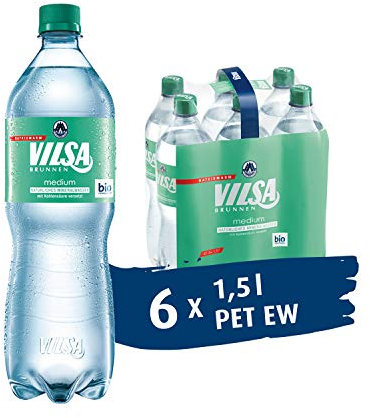 VILSA Mineralwasser medium, 6er Pack Mineralwasser mit Kohlensäure, natriumarm, in Einwegflaschen (6 x 1,5 l PET)