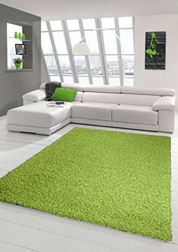 Traum Shaggy Hochflor Langflor Teppich Wohnzimmer Gemustert in Uni Design Grün - Größe 120x170 cm
