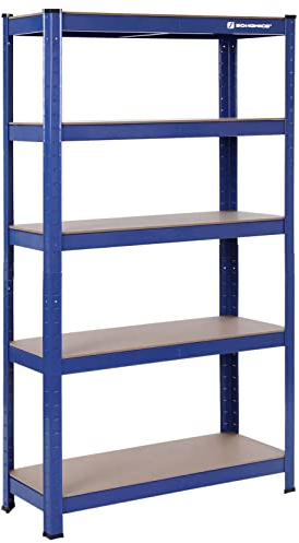SONGMICS Schwerlastregal, Lagerregal, Kellerregal, 30 x 75 x 150 cm, bis 650 kg belastbar, 5 verstellbare Ablagen, Regal aus Metall, Steckregal, Werkstattregal, Keller, Garage, blau GLR30Q