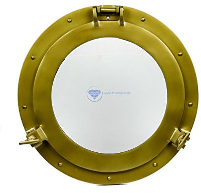 Nagina International Powder Coated Premium Nautical Aluminum Pirate's Ship's Porthole Window | Exclusive Wall Decor Accent Antique Brass (window), 15 Inches