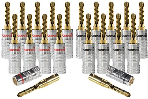 Poppstar 20x Hohl Bananenstecker (bis 6mm², 24k vergoldete Kontakte, 10x schwarz, 10x rot)