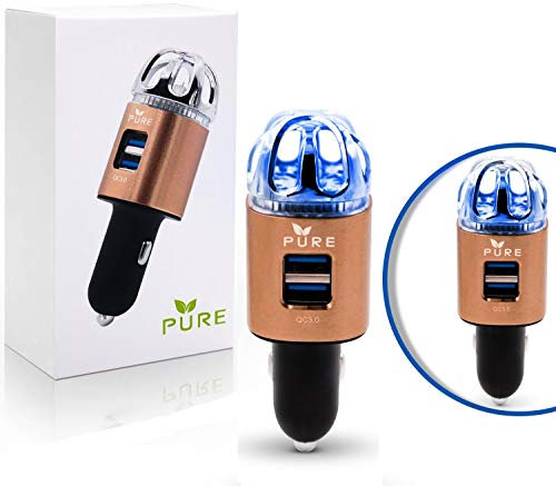 Car Air Purifier 3in1 Premium Stainless Steel Air Filter Ionizer w/Dual USB Quick Charge 3.0 USB-Eliminate Allergens Odor Smell, Smoke, Pets, Pollen Mold Bacteria w/Anti-Microbial Deodorizer (Bronze)