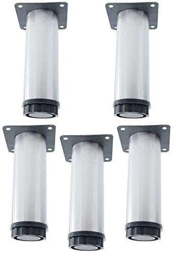 sourcing map 5 Inch Furniture Legs Stainless Steel Sofa Table Desk Cabinet Wardrobe Worktop Shelves Feet Replacement Height Adjustable Set of 5