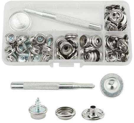 TOVOT 60 Stück Segeltuch-Druckknöpfe für Polsterung, Bootsabdeckung, Druckknöpfe, Befestigungsset, Marinequalität, 1 cm Sockel, Edelstahl, Boots-Segeltuch-Druckknöpfe mit 2 Setzwerkzeugen für
