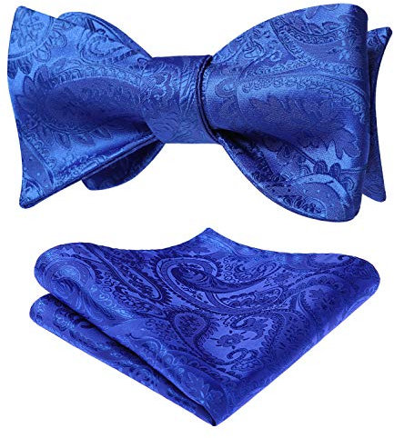 HISDERN Herren Fliege Royal Blau Verstellbare Fliegen und Einstecktuch Smoking Paisley Selbstgebundene für Bräutigam Hochzeit Party