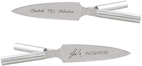 In Twees -Hochzeitstortenmesser mit 2 Griffen Edelstahl Tortenmesser Hochzeit NEU. inkl. Geschenkverpackung. Handgefertigt - Made in Germany seit 2009. Signatur Klinge zweiseitig Variante 1