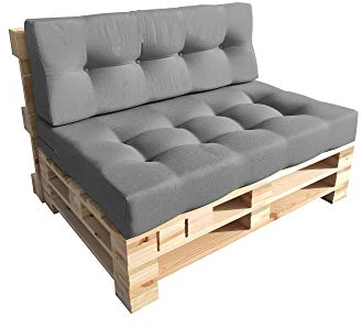 chilly pilley Palettenkissen Palettenauflage Schräg Geschnitten Gesteppt Palettenpolster Gartenkissen Garten Kissen Indoor Outdoorkissen Farben und Größen (2er Set, Grau)