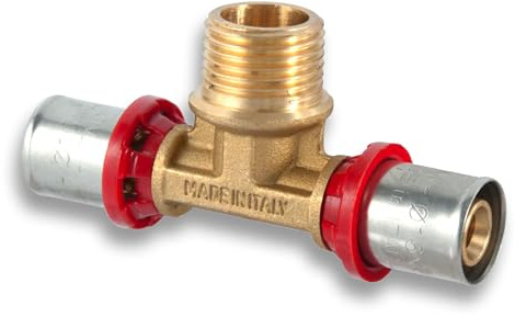 TDM 20er Pressfitting T-Stück mit 3/4 Außengewinde – für 2,0mm Rohr, Aluverbund- und Mehrschichtverbundrohr, DVGW geprüft, 20 x 3/4 x 20