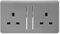 Trendi 2 Gang Artistic Modern Glossy 13 Amp Switched Plug Socket Light Grey (3 Pack)