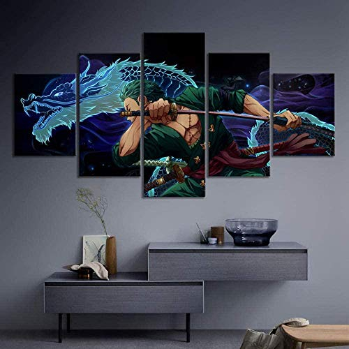 5 Stück Drucke Auf Leinwand Gedruckt Malerei Wohnzimmer Wand Kunst Leinwand Anime Piece Zoro Poster Bild XXL Wohnzimmer Wohnkultur Kreatives Geschenk