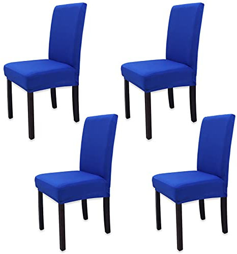 Leeyunbee 4 Stück Esszimmer Stuhlhussen, Abnehmbare Waschbar Elastische Moderne Beschützer Stuhlbezug, Dehnbare Stuhlhussen Für Hochzeit Partys Bankett Haus Esszimmer Hotel Restaurant (Königsblau)