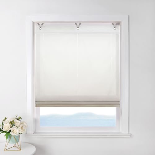 ESLIR Raffrollo ohne Bohren Raffgardine Transparent mit Ösen Farbverlauf Gardinen mit Haken Ösenrollo Modern Vorhänge Braun BxH 60x130cm 1 Stück