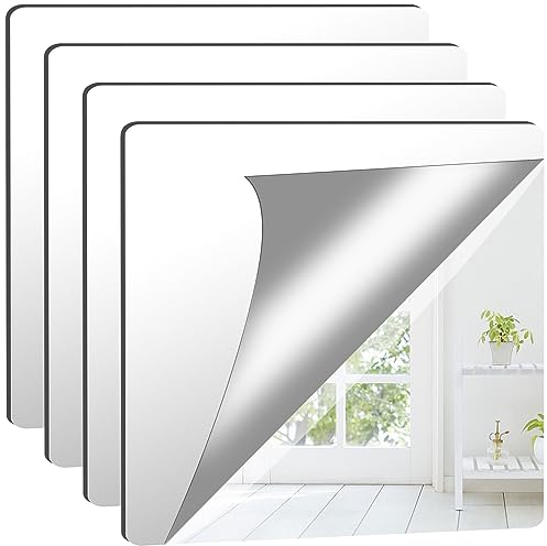 Augshy 8 Stück 26x26cm Selbstklebende Fliesenspiegel, Selbstklebende Flexibler Spiegel Nicht Glas DIY Acrylic Wanddekoration Dekospiegel Rahmenloser Wandspiegel