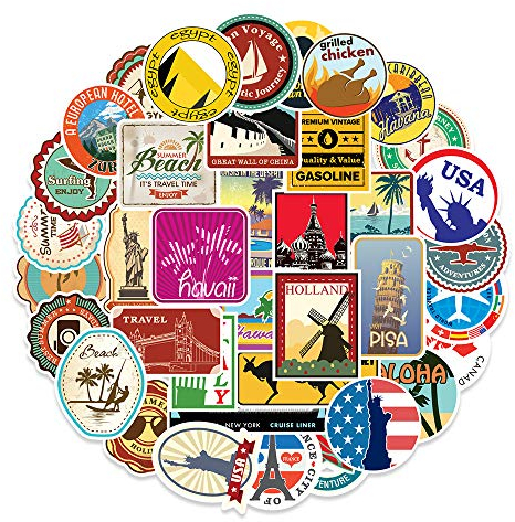 Bric Dodo 100 Stück Reise Aufkleber Auto Laptop Telefon Gitarre Skateboard Motorrad Fahrrad Berühmte Vintage-Stil Stickers Set Vinyl Wasserdicht Aesthetic Aufkleber für Jugendliche Kinder Erwachsene