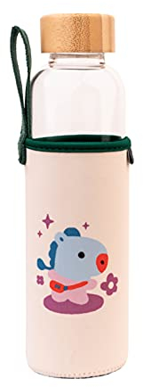 Grupo Erik - Bouteille en Verre BT21 Mang - Capacité 50 cl, Avec Bouchon en Bambou et Protection, Inclut un Étui en Néoprène avec Dragonne, Gourde en verre