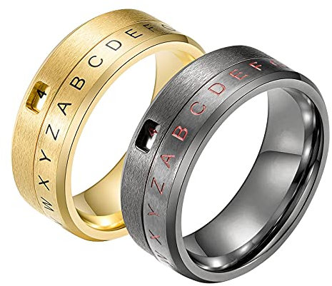 Aotiwe Paar Trauringe Gold Schwarz Ringe Buchstabe Und Zahl, Rostfreier Stahl Damen 62 (19.7) & Herren 62 (19.7)