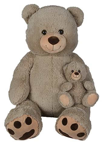 NICOTOY 6305810185 Teddybär stehend, grau, mit Baby, 100 cm, Tier, 0 m+