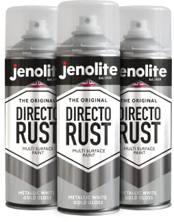 JENOLITE Directorust vernice spray lucida metallizzata | ORO BIANCO | Vernice multisuperficie | Primer, fondo e finitura all-in-one | 3 x 400 ml