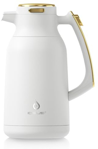 IDEUS Thermal Coffee Carafe 68oz, Beverage Dispenser White-Gold