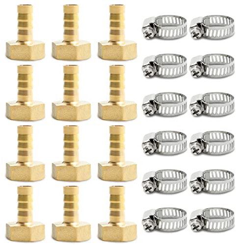 Bwintech 12 Pezzi Raccordi Portagomma, 1/2 BSP Femmina x 8 MM Connettore Portagomma con 12 Morsetti