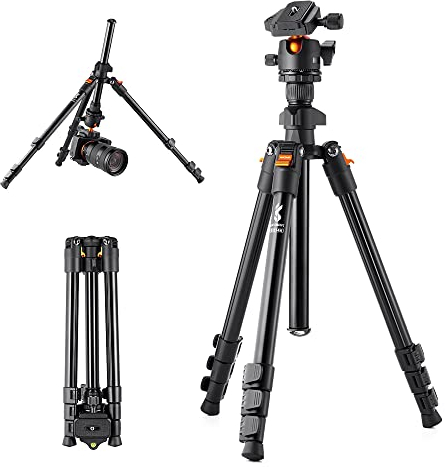 K&F Concept Treppiede da viaggio Treppiede per fotocamera da 62,99 pollici per treppiede da viaggio in alluminio portatile DSLR con testa a sfera panoramica a 360 gradi a sgancio rapido