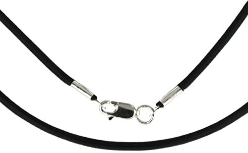 World of Jewellery Collier cordon en cuir noir 2 mm avec fermoir en argent sterling Longueur 35,6 cm, 14 inch, Cuir, sans pierre, sans perle
