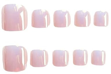 24 pcs Pink Press On Toenails Acrylic Short Fake Toenails for Women and Girls Artificial False Toe Nails Tips Art Feet Decoration Stick On Toe Nails