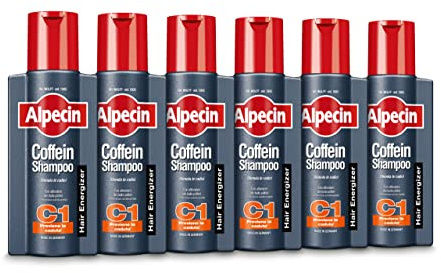 Alpecin Caffine Shampoo C1, 6 x 250 ml, Effektiver Haarausfall mit Koffein, Stärkung Shampoo für Herren, für dünnes und dünnes Haar, tägliche Pflege der Kopfhaut, für kräftiges Haar
