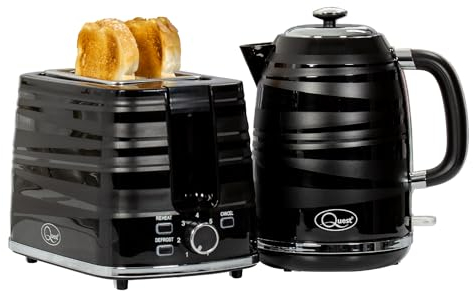 Quest 36099 Harmony Kettle & Toaster Set / 1.7L Rapid Boil Kettle & 2 Slice Toaster/Spout Filter Kettle / 7 Setting Toaster/Sleek Modern Kitchen Essentials Set (Black)