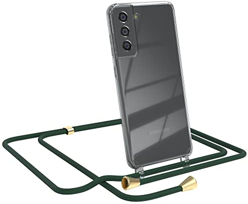 EAZY CASE Handykette kompatibel mit Samsung Galaxy S21 FE 5G Handyhülle mit Umhängeband, Handykordel mit Schutzhülle, Silikonhülle, Hülle, Stylische Kette für Smartphone, Grün