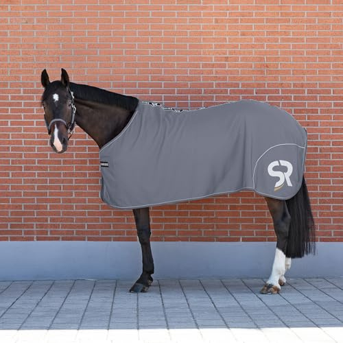 Sunride Abschwitzdecke für Pferde (Boston) aus Softshell mit Fleece - schnelltrocknend, reflektierend und schmutzabweisend (125 cm, grau)