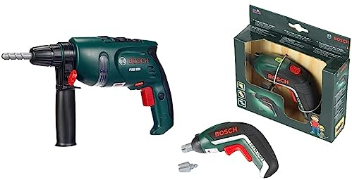 Theo Klein 8413 Bosch Bohrmaschine | Batteriebetriebener rotierender Bohrer | Mit Sound- und Lichteffekten | Spielzeug für Kinder ab 3 Jahren & 8300 Bosch Akkuschrauber Ixolino | ab 3 Jahren