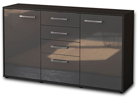 Lqliving Sideboard Donatella, Korpus in anthrazit matt, Front im Hochglanz-Design Grau (136x79x35cm), inkl. Metall Griffen, Made in Germany