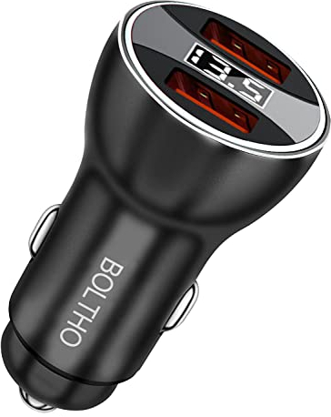 BOLTHO 36W Zigarettenanzünder USB Adapter Dual QC3.0, Alle Metall Autoladegerät mit LED Digital Voltmeter, Kfz Ladegerät, 12V/24V Schnellladung Auto Adapter