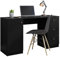 Madesa Executive Computer Writing Desk 53 Inch with 3 Drawers and 1 Door, Metalic Handles Wooden Home Office PC Study Table with Storage - Black