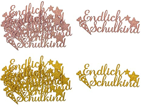 Oblique Unique® Endlich Schulkind Konfetti Groß Glitzernd für Schuleinführung Einschulung Schulanfang Jungs und Mädchen Streudeko Tischdeko (Rosé + Gold)