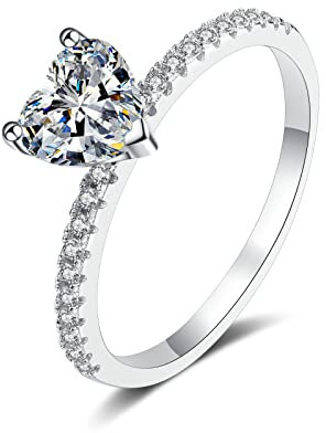 Ayoiow Ring Damen Verlobungsring, Damenring Silber 925 mit Zirkonia Herz Ring Größe 54 (17.2)