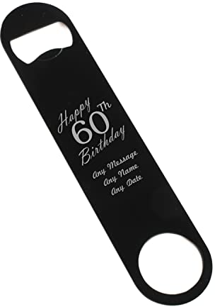 Personalised Engraved Large Black Stainless Steel Bar Blade, Durable Bottle Opener, Happy 60th Birthday Design, Birthday Gift, Gift for Him, Birthday, Home Bar Accessory, Engraved in The UK