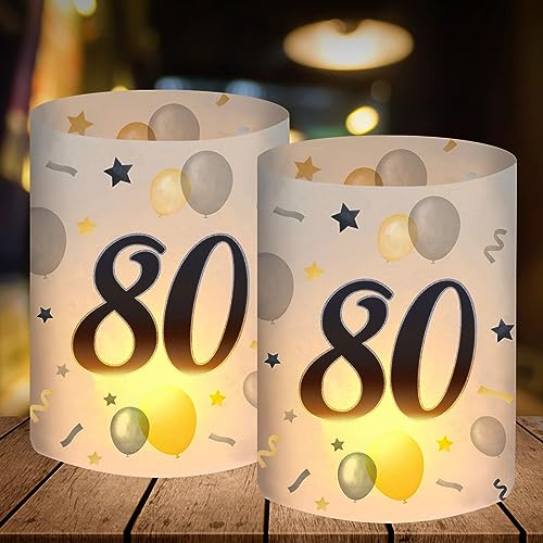 12 Windlicht Tischdeko, Deko 80. Geburtstag Frau Mann, 80 Jahre Happy Birthday Tischdeko, Geschenke zum 80 Geburtstag, Geeignet für Teelichter oder Kerzen