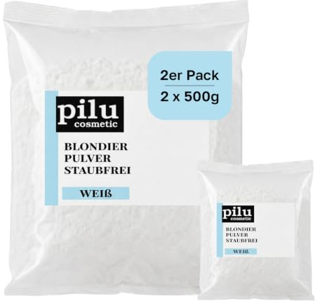 pilu cosmetic Blondierungspulver 2 x 500 g I Staubfreies, weißes Blondierpulver im Beutel I WARMES Blond I Sanfte Aufhellung um bis zu 7 Nuancen I Hair Bleach mit Anti-Gelbstich I Bleach Powder