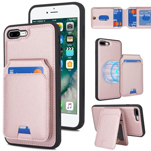 Zouzt for iPhone 7 Plus/iPhone 8 Plus 5.5 Inch Detachable 2 in 1 Wallet Case with Card Holder for Magsafe, Magnetic PU Leather Flip Credit Slot Protective Phone Cover Women Men - Rose Gold