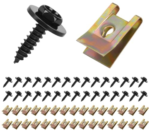 Adiwo Surtido de Tornillos y Grapas, 60PCS Grapas Tornillo Clip de Sujeción Tipo U, Juegos de Tuercas de Clip Tornillo, Tornillo Roscachapa para Automóviles Guardabarros de Parachoques Negro