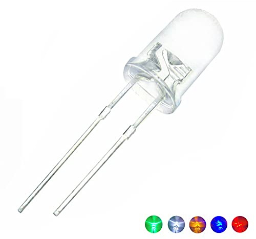 Vrabocry 100 Stück LED Licht Diffus Dioden LED Lampe emittierende Gemischte Kit 5 Farben x 20 Stück 5 mm Weiß Rot Gelb Grün Blau (Transparenter Kopf)