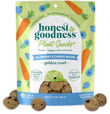 Honest to Goodness Plant Snacks Golden Years Senior Support Dog Treats, Blueberry & Carrot Recipe, 8oz