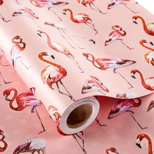 MAYPLUSS Geschenkpapier mit rosa Flamingo-Motiv, 43,2 x 10,2 m, Weihnachts-Flamingo-Geschenkpapier, Rolle mit tropischem Vogel, dekoratives Papier, Geschenk für Urlaub, Babyparty, Hochzeit
