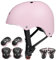KORIMEFA Casco Infantil Equipo de Protección Patinete con Casco Adjustable Rodilleras Coderas para Bicicleta Monopatín y Deportes Extremoscon de 3 a 13 años (S, Rosa pálido)